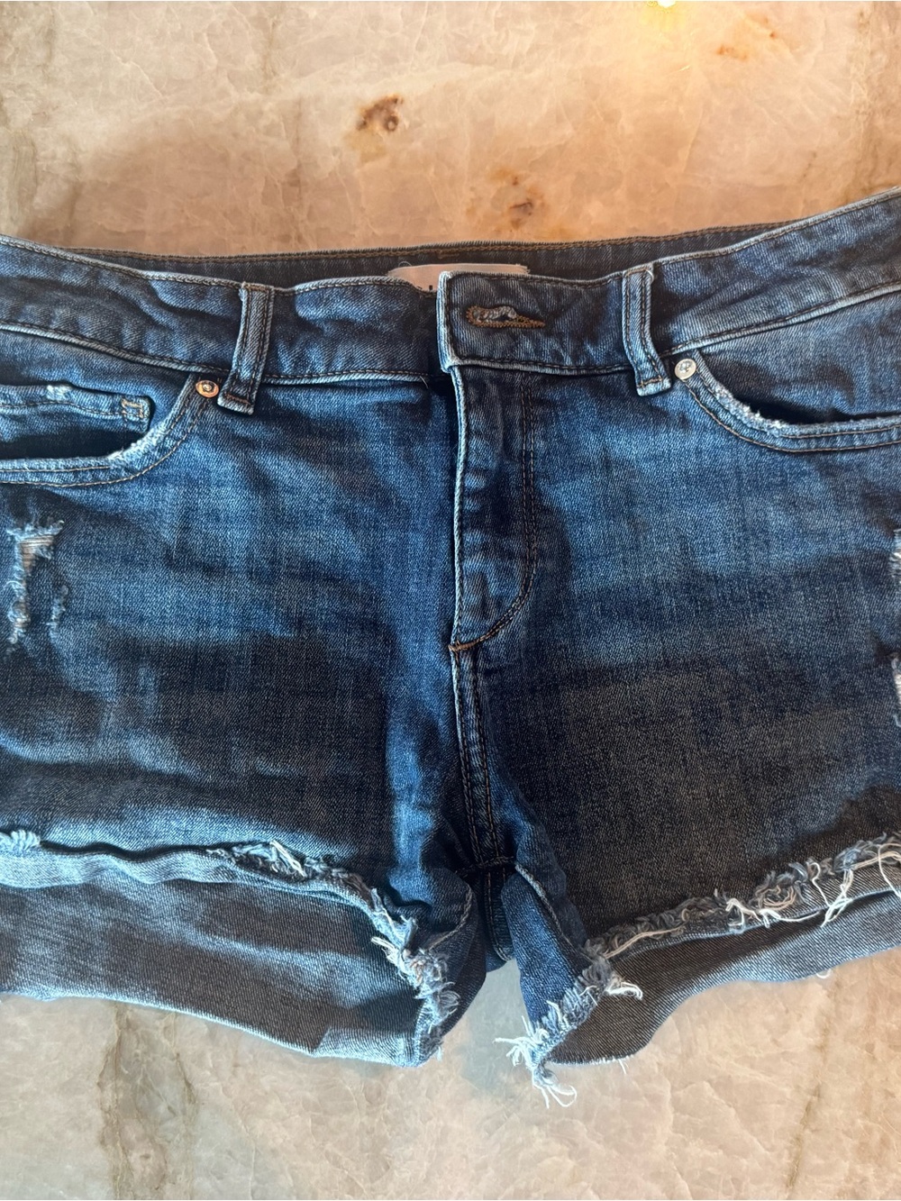 DL1961 Dark Blue Distressed Denim Shorts